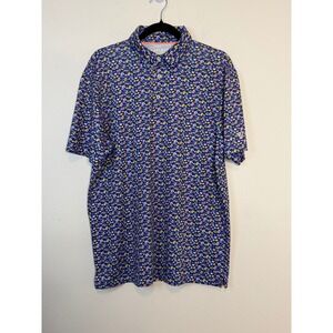Maelreg Men's Performance Polo Shirt Blue Floral Print Short Sleeve Golf Top M
